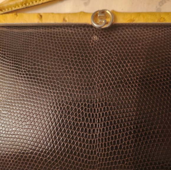 GUCCI CLUTCH WRISTLET LIZARD & OSTRICH - Picture 9 of 9